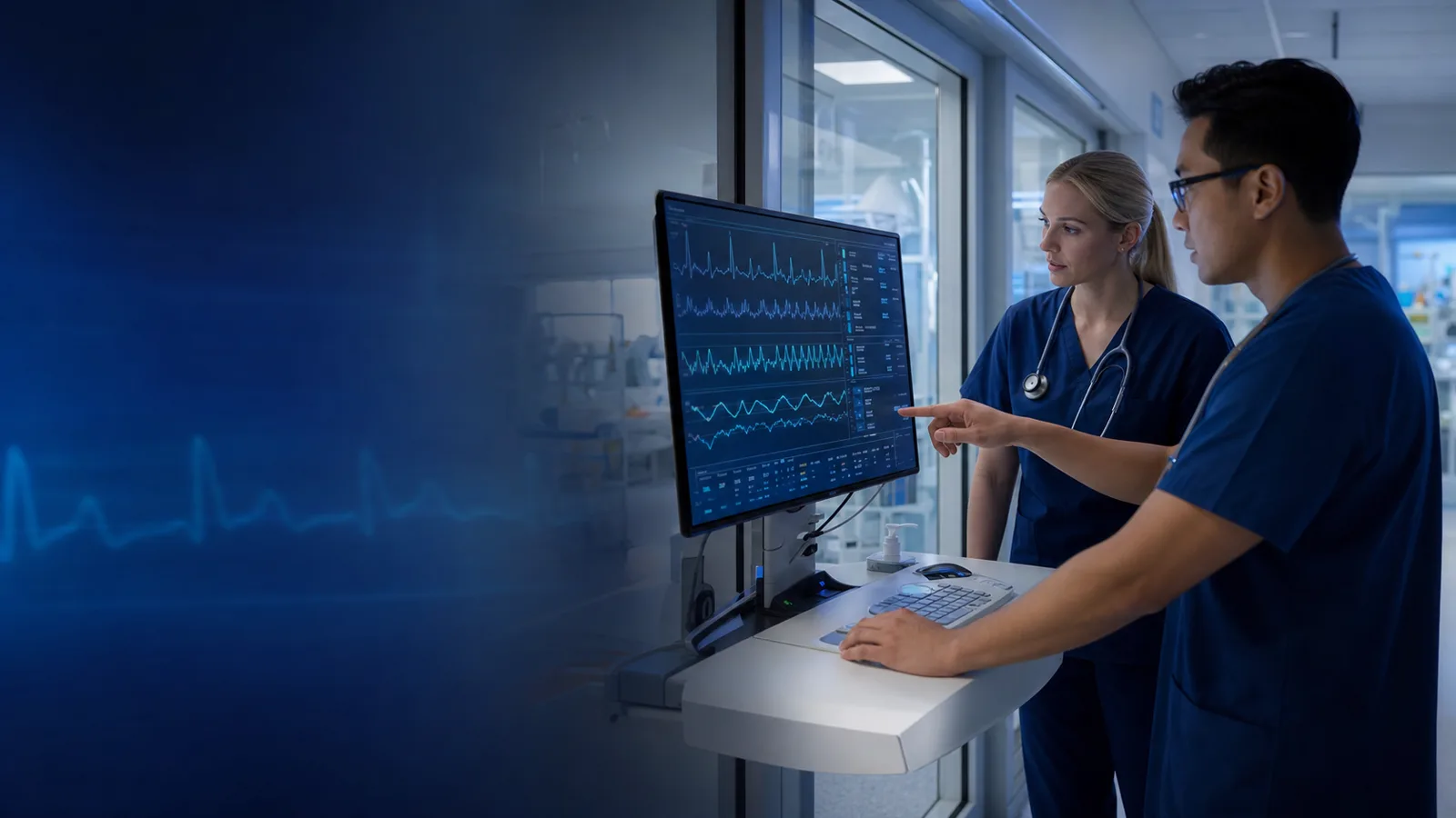 Acute-care clinicians reviewing real-time patient trends