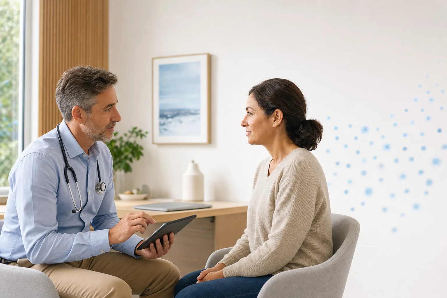 Doctor and patient having a focused consultation