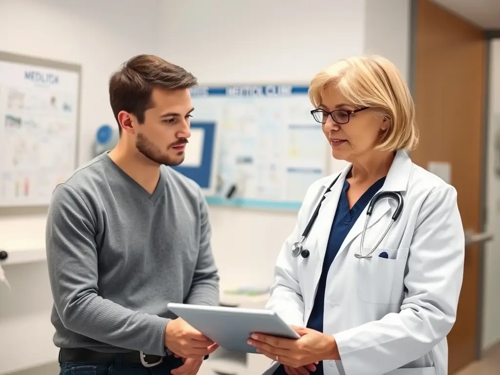 A general practitioner using IntelliGP on a tablet during a patient consultation, showcasing the AI's diagnostic support features.